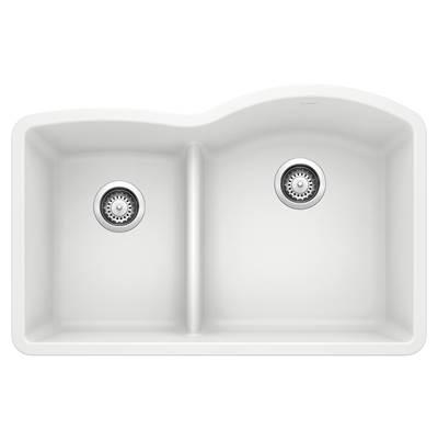 Diamond SILGRANIT 32'' 40/60 Reverse Double Bowl Undermount Kitchen Sink with Low Divide - White
