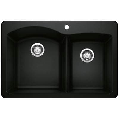 Blanco Diamond Silgranit 33'' 60/40 Double Bowl Dual Mount Kitchen Sink - Coal Black