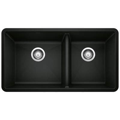 Blanco Precis Silgranit 33'' 60/40 Double Bowl Undermount Kitchen Sink - Coal Black