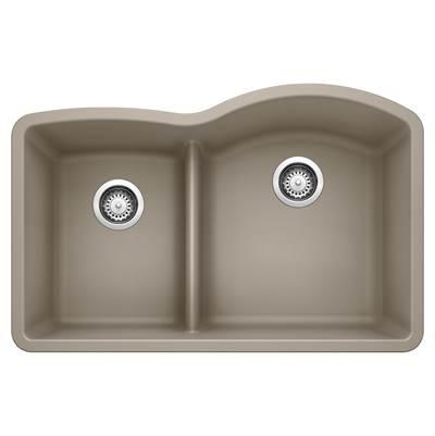 Diamond SILGRANIT 32'' 40/60 Reverse Double Bowl Undermount Kitchen Sink with Low Divide - Truffle by Blanco