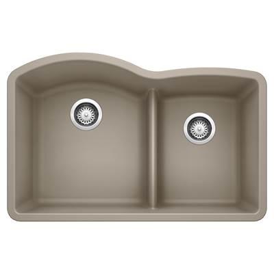 Diamond SILGRANIT 32'' 60/40 Double Bowl Undermount Kitchen Sink with Low Divide - Truffle by Blanco