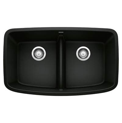 Blanco Valea Silgranit 32'' 50/50 Double Bowl Undermount Kitchen Sink with Low Divide - Coal Black