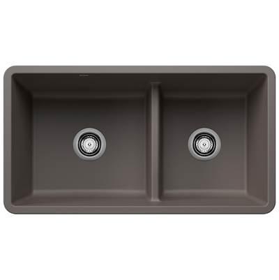 Precis SILGRANIT 33'' 60/40 Reversible Double Bowl Undermount Kitchen Sink with Low Divide - Volcano Gray by Blanco