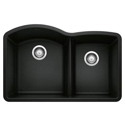 Blanco Diamond Silgranit 32'' 60/40 Double Bowl Undermount Kitchen Sink - Coal Black