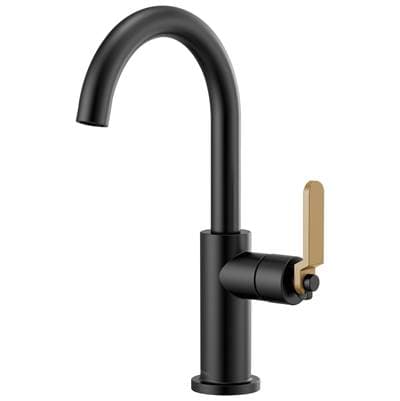 Brizo Litze Bar Faucet with Arc Spout and Industrial Handle Kit - Matte Black with Luxe Gold by Brizo