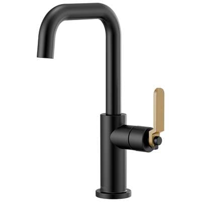 Brizo Litze Bar Faucet with Square Spout and Industrial Handle Kit - Matte Black with Luxe Gold