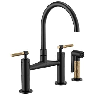 Brizo Litze Bridge Faucet with Arc Spout and Knurled Handle - Matte Black with Luxe Gold by Brizo