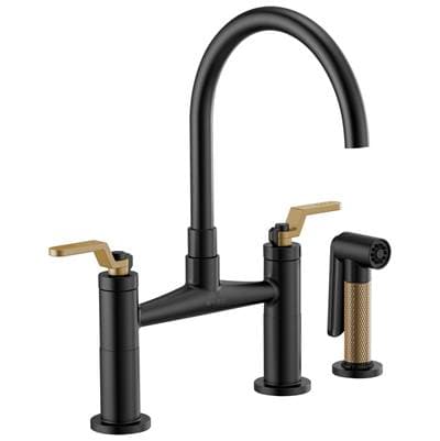 Brizo Litze Bridge Faucet with Arc Spout and Industrial Handle - Matte Black with Luxe Gold