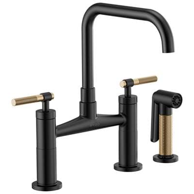 Brizo Litze Bridge Faucet with Square Spout and Knurled Handle - Matte Black with Luxe Gold