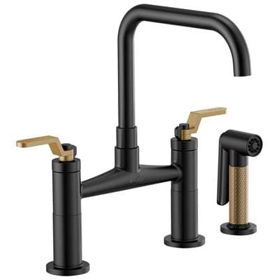 Brizo Litze Bridge Faucet with Square Spout and Industrial Handle - Matte Black with Luxe Gold