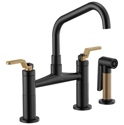 Brizo Litze Bridge Faucet with Angled Spout and Industrial Handle - Matte Black with Luxe Gold