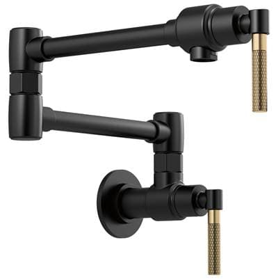 Brizo Litze Wall Mount Pot Filler with Knurled Handle Kit - Matte Black with Luxe Gold