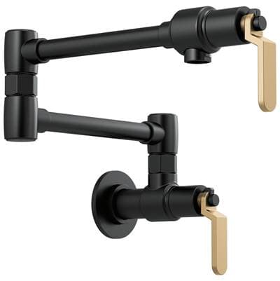Brizo Litze Wall Mount Pot Filler with Industrial Handle Kit - Matte Black with Luxe Gold