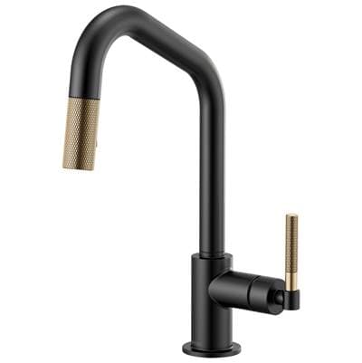 Brizo Litze Pull-down Faucet with Angled Spout and Knurled Handle - Matte Black with Luxe Gold