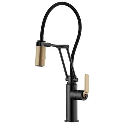 Brizo Litze Articulating Faucet with Industrial Handle - Matte Black with Luxe Gold by Brizo