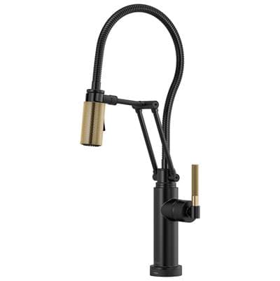 Brizo Litze Smarttouch Articulating Kitchen Faucet with Finished Hose - Matte Black with Luxe Gold by Brizo