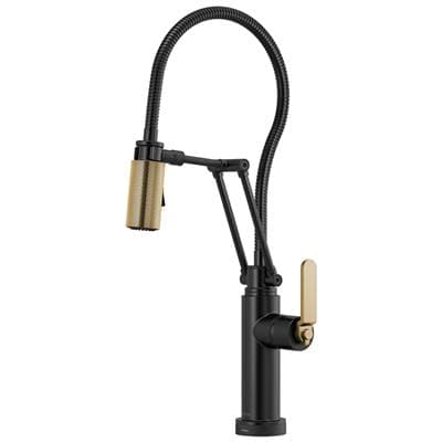 Brizo Litze Smarttouch Articulating Kitchen Faucet with Finished Hose - Matte Black with Luxe Gold by Brizo
