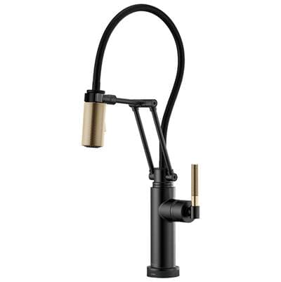 Brizo Litze Smarttouch Articulating Kitchen Faucet with Knurled Handle - Matte Black with Luxe Gold by Brizo