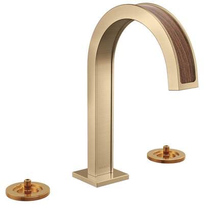 Brizo Widespread Lavatory Faucet with Arc Spout - Less Handles Luxe Gold with Teak Wood - Luxe...
