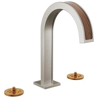Brizo Widespread Lavatory Faucet with Arc Spout - Less Handles - Luxe Nickel with Teak Wood