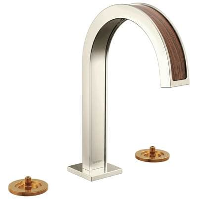 Brizo Widespread Lavatory Faucet with Arc Spout - Less Handles Polished Nickel with Teak Wood -...