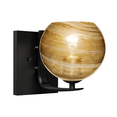 Besa Lighting Jilly Vanity, Vapor Amber, Black Finish, 1X60W E26 Base by Besa Lighting