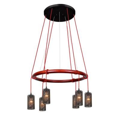 Besa Lighting Cirque 120V Suspension, Red Cord with Mesh Shades, 6X8W Led Filament