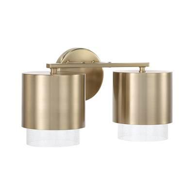 15''W x 8.25''H 2-Light Cylindrical Metal Vanity in Matte Brass with Seeded Glass by Capital Lighting