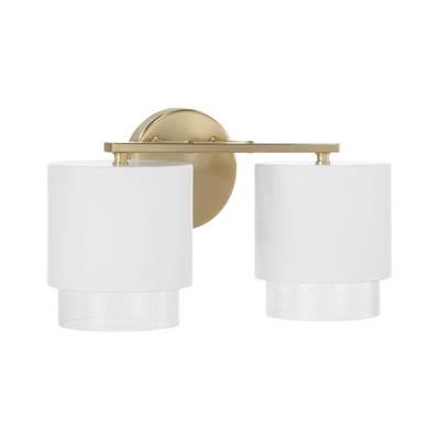 16''W x 8.25''H 2-Light Cylindrical Metal Vanity in Matte White with Matte Brass Interior and Seeded Glass by Capital Lighting