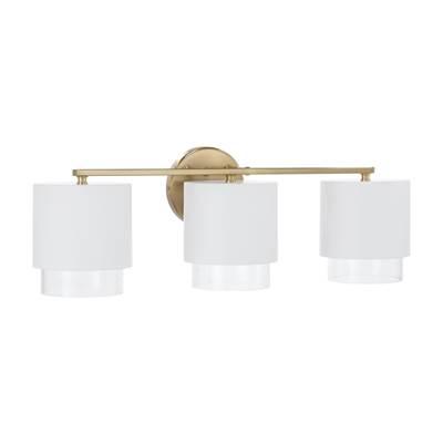 24.25''W x 8.25''H 3-Light Cylindrical Metal Vanity in Matte White with Matte Brass Interior and Seeded Glass by Capital Lighting