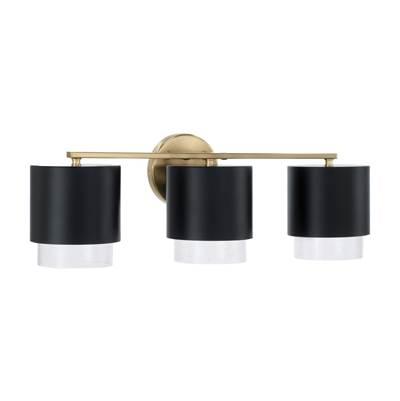 24.25''W x 8.25''H 3-Light Cylindrical Metal Vanity in Matte Black with Matte Brass Interior and Seeded Glass by Capital Lighting