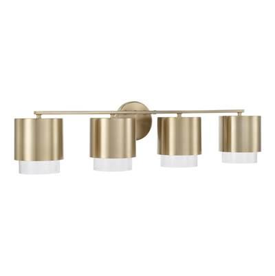 33.50''W x 8.25''H 4-Light Cylindrical Metal Vanity in Matte Brass with Seeded Glass