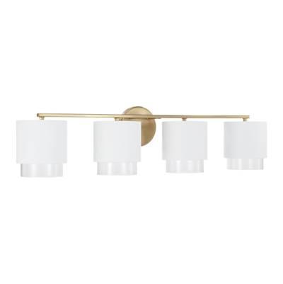 33.50''W x 8.25''H 4-Light Cylindrical Metal Vanity in Matte White with Matte Brass Interior and Seeded Glass