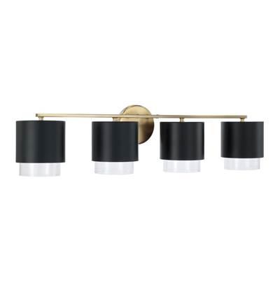 33.50''W x 8.25''H 4-Light Cylindrical Metal Vanity in Matte Black with Matte Brass Interior and Seeded Glass by Capital Lighting