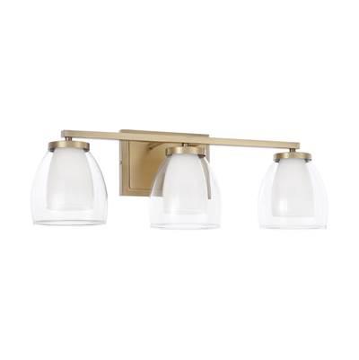 25.5'' W x 8.25'' H 3-Light Vanity in Aged Brass with Layered White and Clear Glass