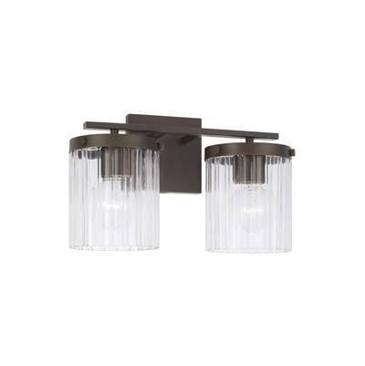 16'' W x 9'' H 2-Light Vanity in Oil Rubbed Bronze with Clear Beveled Fluted Glass