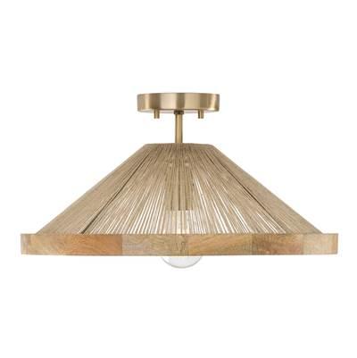 19''W x 7''H 1-Light Dual Mount Pendant in Matte Brass with Mango Wood and Handwrapped Natural Jute Rope String by Capital Lighting