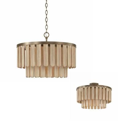 20'' W x 14'' H 1-Light Dual Mount Pendant in Dark Brass with Handcrafted Mango Wood in Nordic Grey Stain