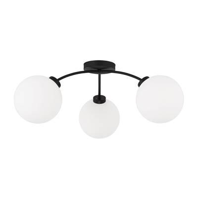 28'' W x 9.5'' H 3-Light Semi Flush in Matte Black with Soft White Glass Globes