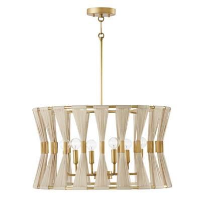 Bianca 6-Light Pendant in Bleached Natural Rope and Patinaed Brass by Capital Lighting
