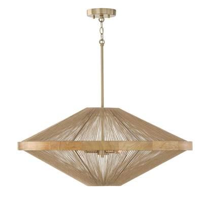 31''W x 13.75''H 4-Light Pendant in Matte Brass with Mango Wood and Handwrapped Natural Jute Rope String by Capital Lighting