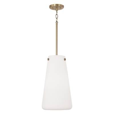 10.5'' W x 18.5'' H 1-Light Pendant in Aged Brass with Tapered Soft White Glass by Capital Lighting