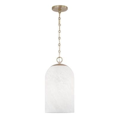 Capital Lighting 9'' W X 18'' H 1-Light Capsule Pendant in Matte Brass with Faux Alabaster Glass...