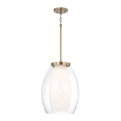13'' W x 18'' H 1-Light Pendant in Aged Brass with Layered White and Clear Glass