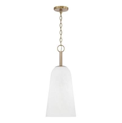 10'' W x 24'' H 1-Light Pendant in Matte Brass with Faux Alabaster Glass