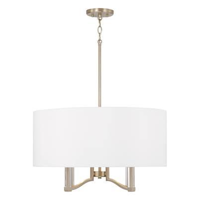 24'' W x 14'' H 4-Light Pendant in Matte Brass with Clear Acrylic Accents and White Fabric Shade