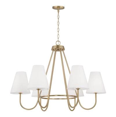Capital Lighting 36''W X 26.25''H 6-Light Chandelier in Matte Brass with Tapered White Fabric... by Capital Lighting
