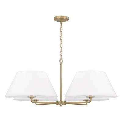 39.25''W x 15.25''H 4-Light Chandelier in Matte Brass with White Fabric Shades and Glass Diffusers by Capital Lighting