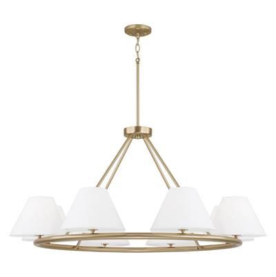 44.75''W x 20.50''H 8-Light Circular Chandelier in Matte Brass with White Fabric Shades and Glass Diffusers