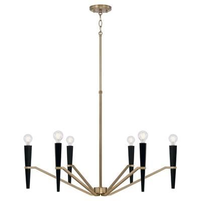 33'' W x 22.5'' H 6-Light Chandelier in Aged Brass and Black